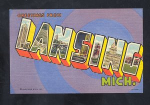 GREETINGS FROM LANSING MICHIGAN VINTAGE LARGE LETTER LINEN POSTCARD