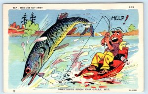 Greetings from EAU GALLE, Wisconsin WI ~ RAY WALTERS Fish Comics 1941 Postcard