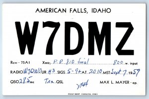 1959 Ham Radio QSL W7DMZ American Falls Idaho ID Posted Vintage Postcard