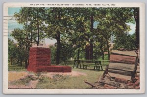Linen~One Of The Wiener Roasters In Deming Park~Terre Haute Indiana~PM 1934 PC