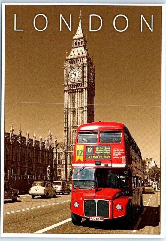 Postcard - Big Ben and London Bus - London, England