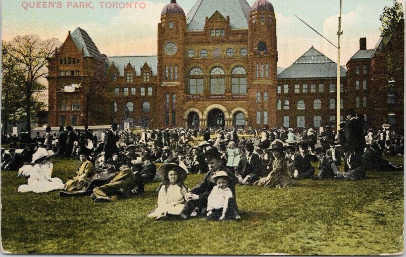 Toronto ON Queen's Park People Sitting on Lawn Richmond Sales Co Postcard G85