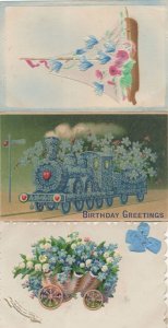 Transportation Flower Vehicles 3x Posh Antique Postcard s