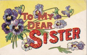 Large Letters, TO MY DEAR SISTER, Purple Pansies, Gold detail, PU-1908