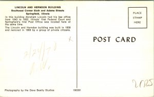 Springfield IL Lincoln Herndon Building Postcard unused (21325)