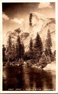 RPPC View of Half Dome, Merced River, Yosemite CA Vintage Postcard L80