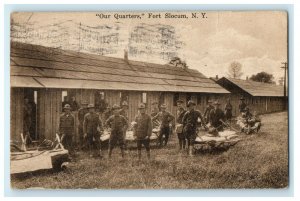 1917 Our Quarters Camp Cabin New Rochelle Fort Slocum NY Soldiers WW1 Postcard 