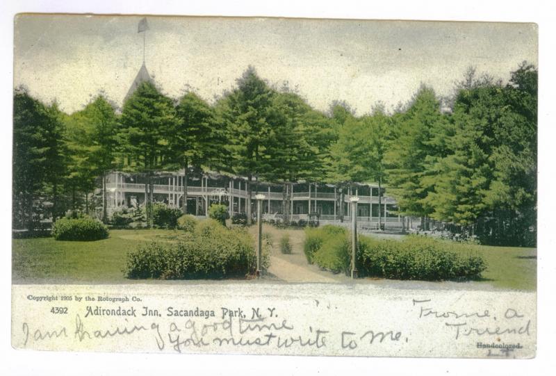 Sacandaga Park to Gloversville, New York 1905 HAND COLORED PC, Adirondack Inn