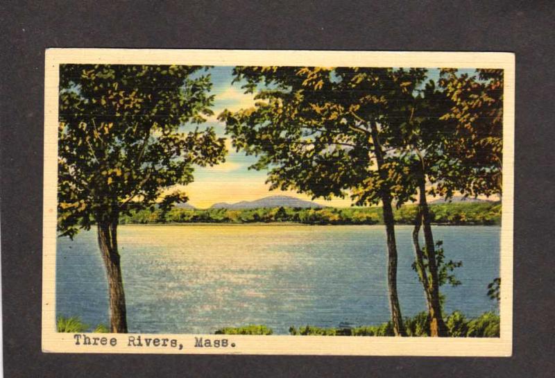 MA Three Rivers Postmarked Mountains 1941 Mass Massachusetts Linen Postcard PC