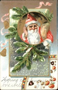 Christmas Santa Clause Bells Gilt Embossed Tuck c1910s Postcard