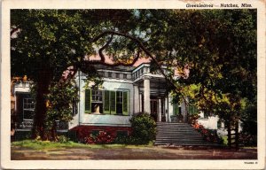 VINTAGE POSTCARD GREENLEAVES OAK TREES AT NATCHEZ MISSISSIPPI MAILED 1944