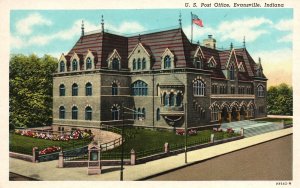 Vintage Postcard United States Post Office Evansville Indiana General Hotel Pub.