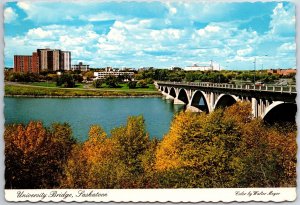 VINTAGE CONTINENTAL SIZED POSTCARD THE UNIVERSITY BRIDGE OF SASKATOON CANADA