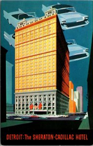 Vtg Sheraton Cadillac Hotel Old Cars Art Deco Detroit Michigan MI Postcard