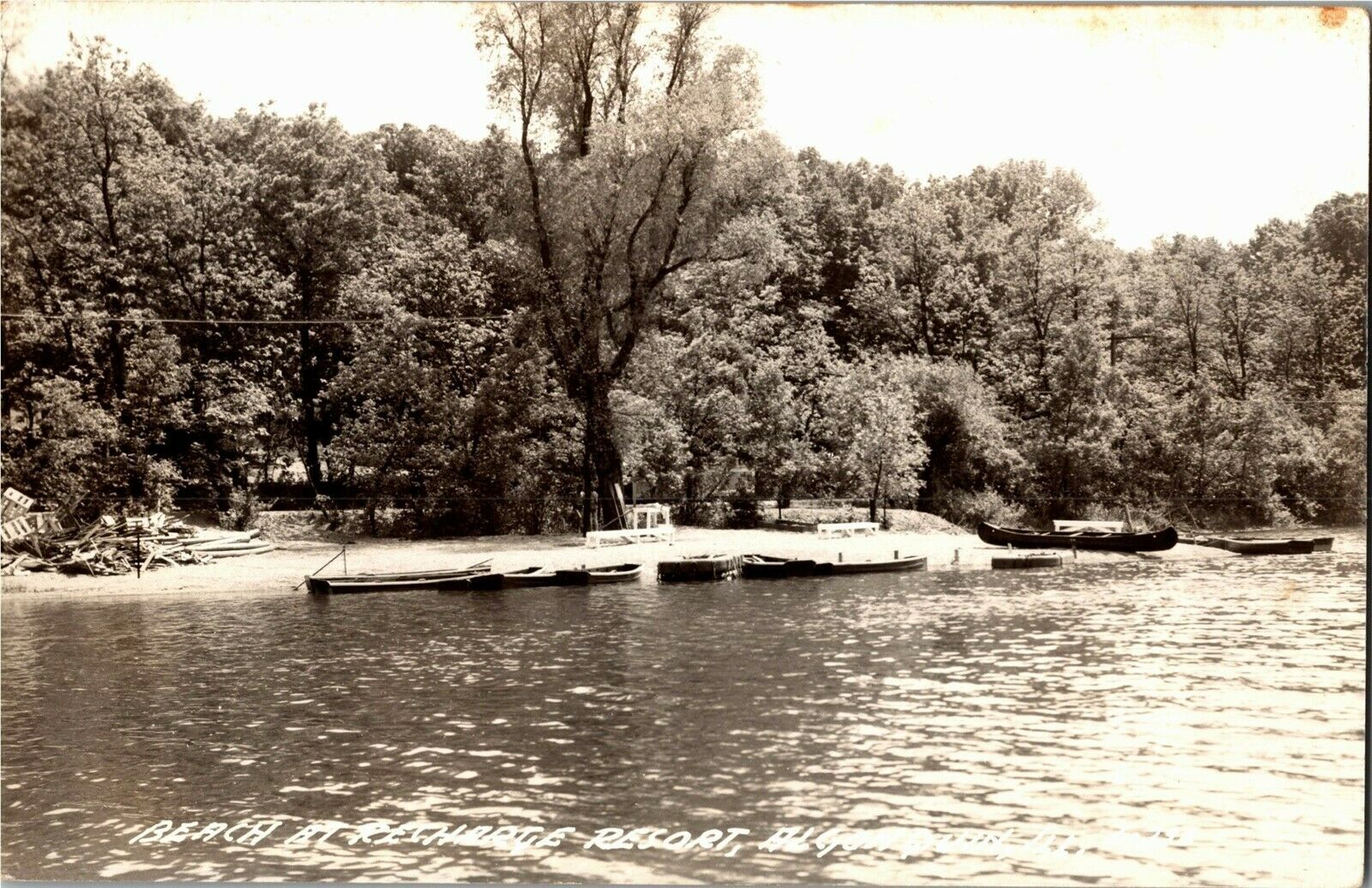 RPPC Beach at Recharge Resort Boats Algonquin IL Vintage Postcard S36