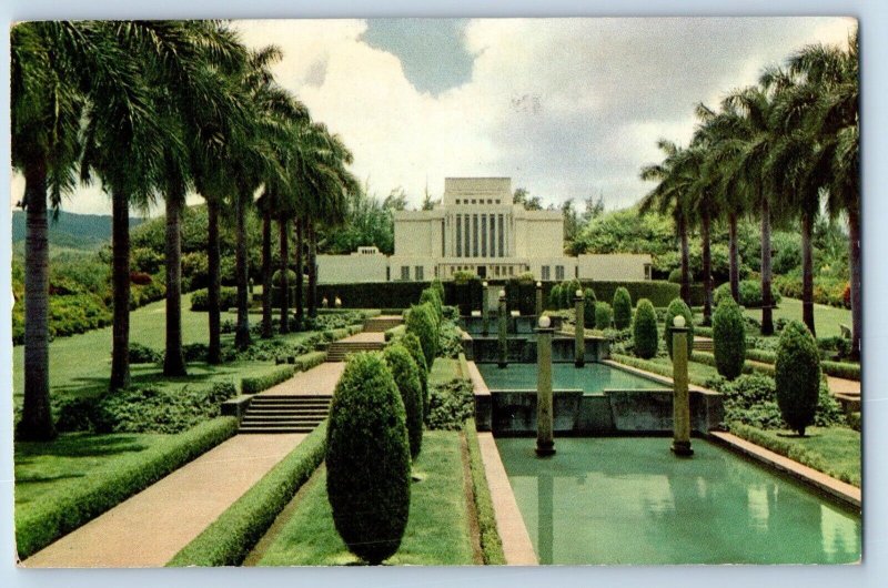 Oahu Hawaii Postcard Mormon Temple Church Exterior Building 1954 Vintage Antique