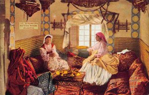 Turkish Women Sitting Room Algeria 1910c postcard