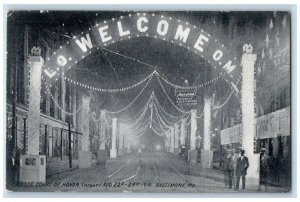 c1910 Night Scene Moose Court Honor Welcome Arch Baltimore Maryland MD Postcard