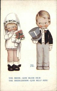 Mabel Lucie Attwell Little Boy and Girl Bride and Groom Wedding Vintage PC