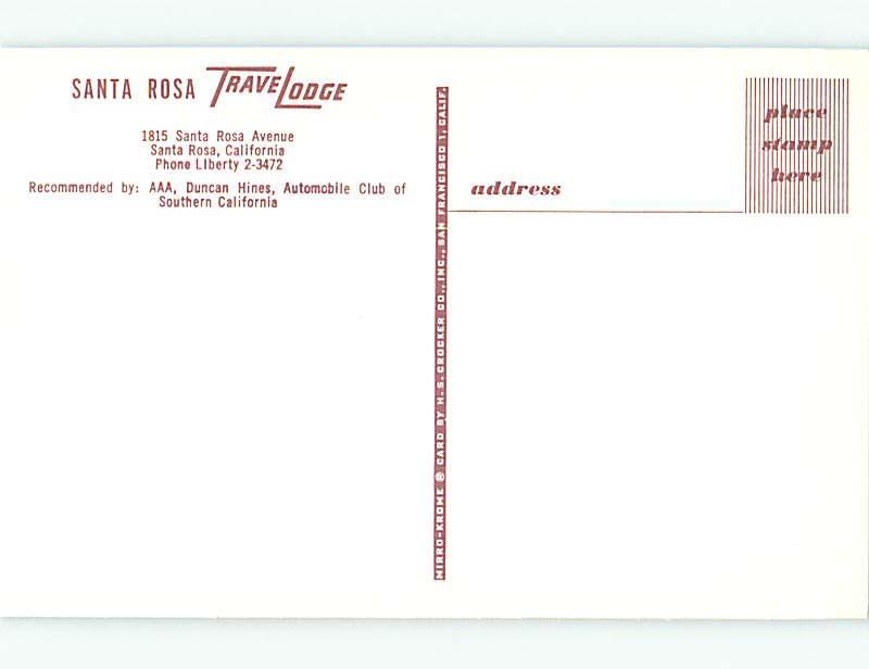 Unused 1950's OLD CARS & TRAVELODGE MOTEL Santa Rosa California CA u1070@