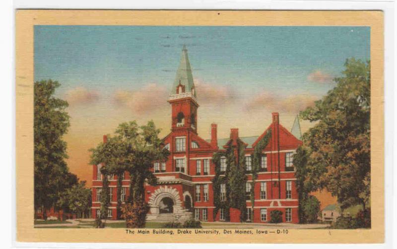 Main Building Drake University Des Moines Iowa 1948 postcard