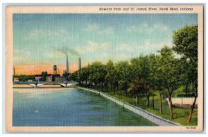 Howard Park And St. Joseph River Tree-lined Scene South Bend Indiana IN Postcard 