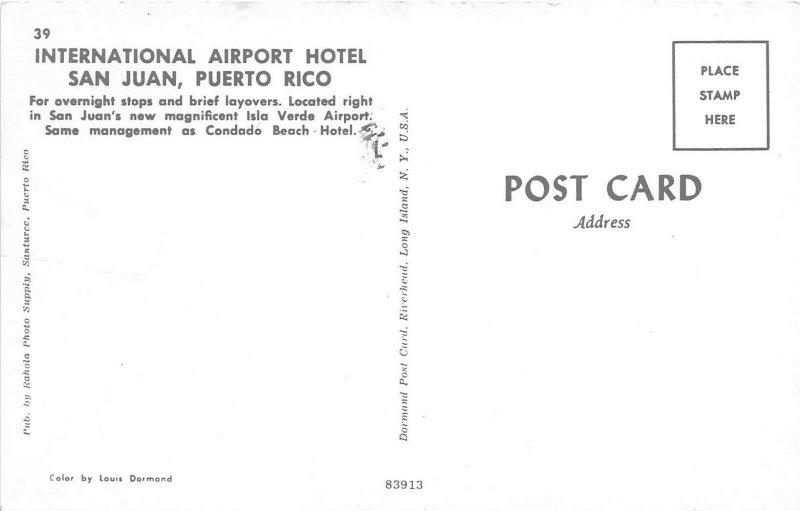 San Juan Puerto Rico 1960s Postcard International Airport Hotel