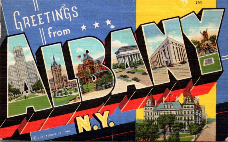 New York Greetings From Albany Large Letter Linen 1952 Curteich