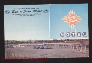 SANTA ROSA NEW MEXICO ROUTE 66 1950's CARS SUN N SAND MOTEL ADVERTISING POSTCARD