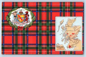 Scotland Postcard Map Showing Mcnabs Location Badge of Oak c1910 Plaid