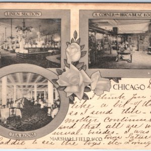 RARE c1904 Chicago Marshall Field & Co Interior Views Tea Linen Bric-a-Brac A157