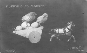 C-1905 Easter Chicks Pull Toy Horse Cart RPPC Real Photo Postcard 21-5302