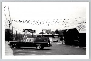 New Jersey RPPC Land & Sea at IV Restaurant Funeral Hearse Parked Postcard B25