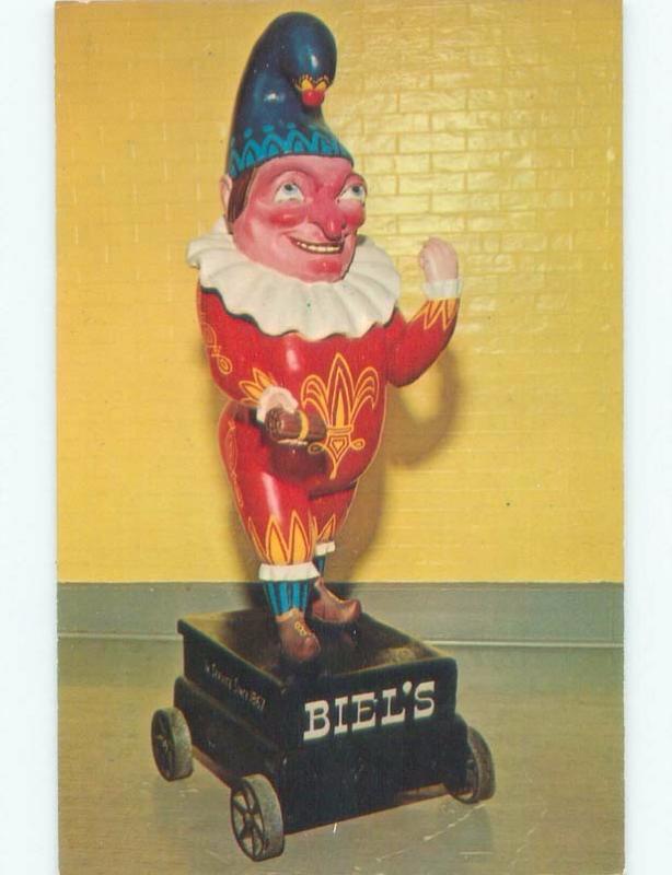 Pre-1980 POSTCARD OF WOODEN FIGURE FROM BEIL TOBACCO STORE Terre Haute IN E5982