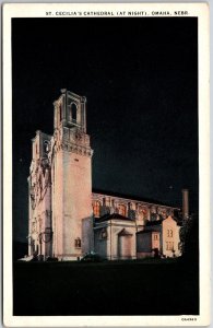 Saint Cecilia's Cathedral At Night Omaha Nebraska NB Parish Church Postcard