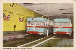Tunnel Buses Detroit MI Windsor Ontario ON Blue Bus 1950s PECO Postcard H41 