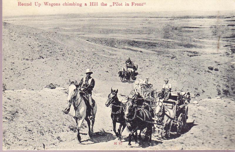 Round-Up Wagons Climbing a Hill the Pilot in Front