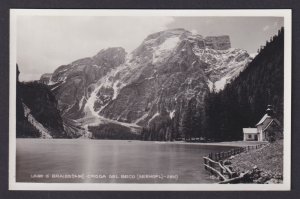 Vintage postcard Lago di Braies Croda del Becco Seekofel Dolomites South Tyrol