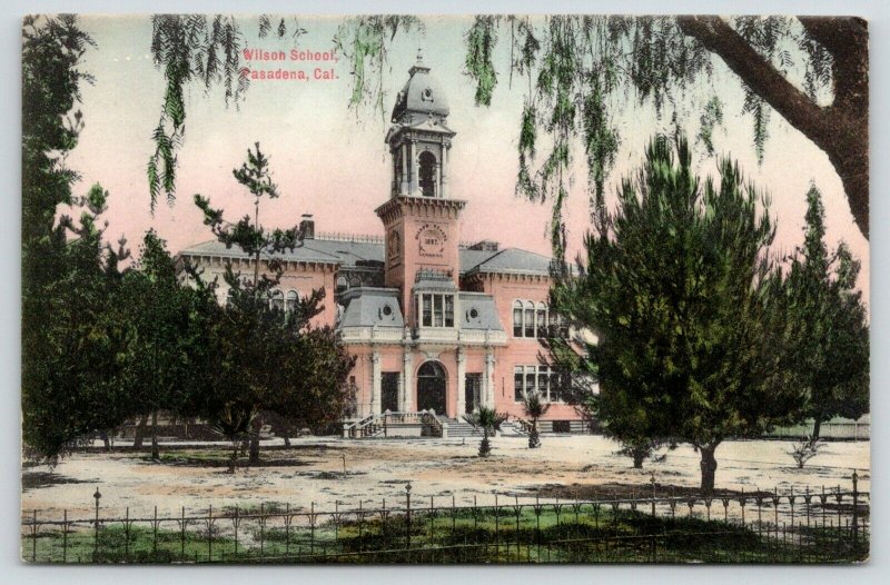 Pasadena CA~Wilson School~2nd Empire Architecture~Iron Fence~1908 Handcolored 