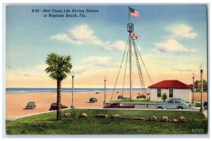c1930's Red Cross Life Saving Station Cars At Neptune Beach Florida FL Postcard
