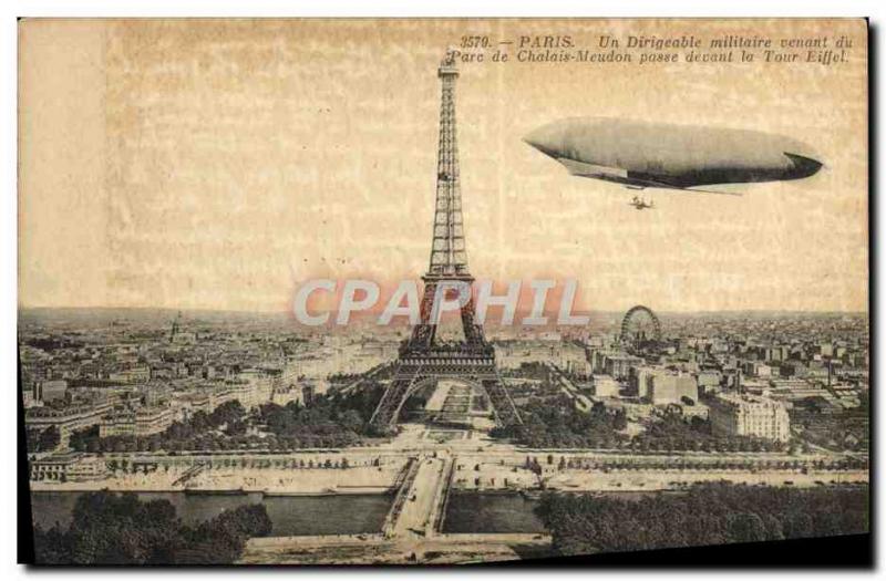 Old Postcard Jet Aviation Zeppelin Airship Paris A military airship from the ...