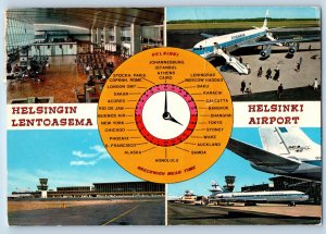 Suomi Finland Postcard Helsinki Air Port Meter Airplane 1971 Multiview