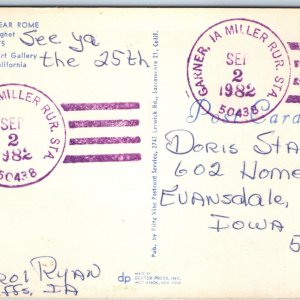 1982 Garner, IA Miller Rural Sta. Cancel Railway Depot Postal Cover Station A263