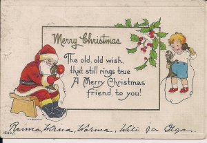 SANTA CLAUS Talking on Telephone to Boy, Christmas, 1915 Artist Signed Lehmann