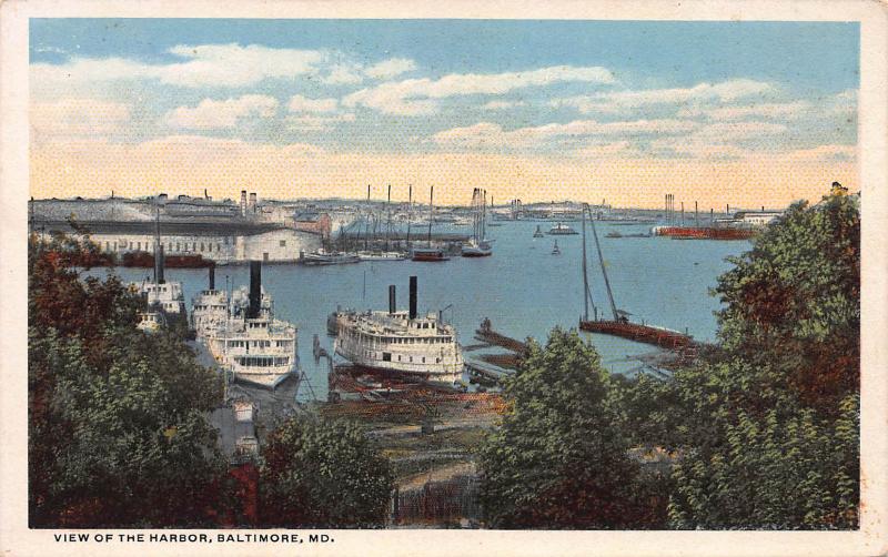 View of the Harbor, Baltimore, Maryland, Early Postcard, Unused