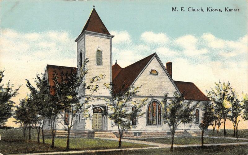 Kiowa Kansas~Methodist Episcopal ME Church~1913 Postcard 