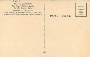 Beals California Hotel Banning roadside 1940s Postcard 13216