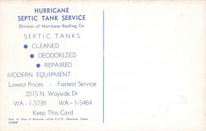 Houston TX Hurricane Septic Tank Service Truck, Postcard,