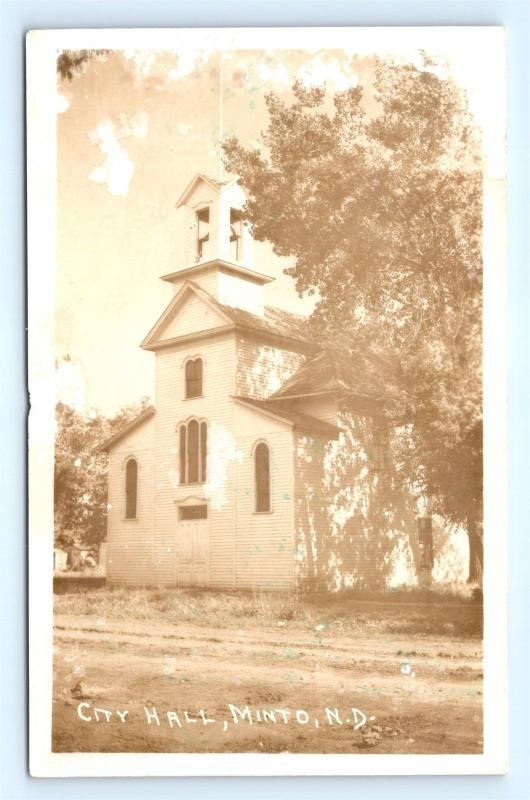 Postcard ND Minto City Hall RPPC Real Photo I8