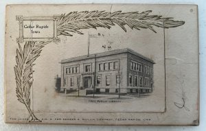 Free Public Library View Cedar Rapids IA Antique Novelty Postcard
